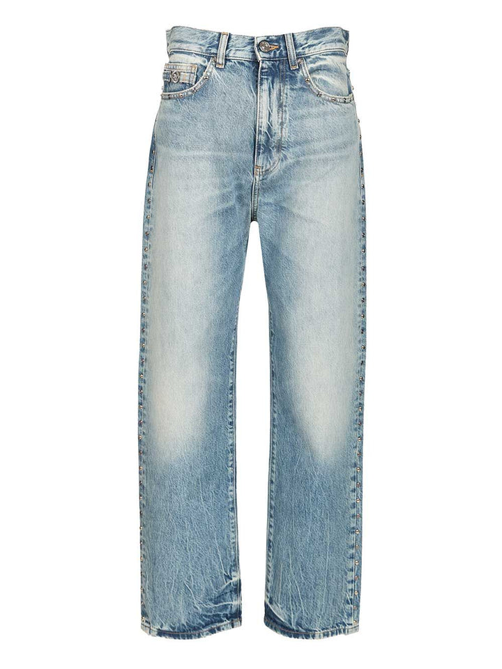 Versace Pant Denim Stop Denim And Studs + Stone Wash Light Blue Jeans - Blue | 4e0c20fe7d610521876f13cfaad23e1e9056f628