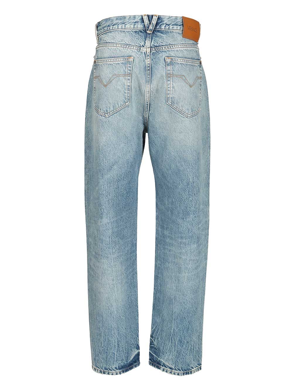 Versace Pant Denim Stop Denim And Studs + Stone Wash Light Blue Jeans - Blue | 748734e9bdae67b9e007978c13964bd8f95ae7a3