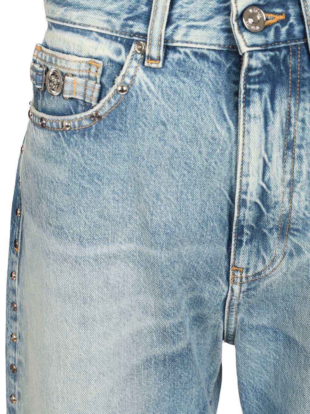 Versace Pant Denim Stop Denim And Studs + Stone Wash Light Blue Jeans - Blue | b0c6dee85d2ba105a3d687324f4a127703eb9c6e