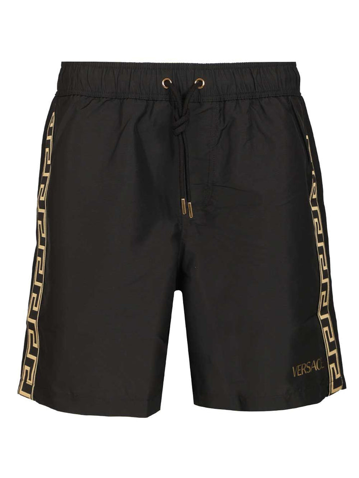 Versace Swim Shorts Nylon Golfo Reciclato+Banda Greca Swimwear - Black | 9ce1596ab161e1e9d1b2ebd4bd22f66472fd1b0f