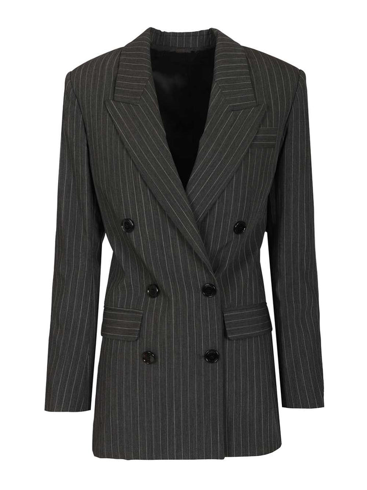 Isabel Marant Double-Breasted Pinstriped Blazer Jackets - Grey | f4d0df416f58b4fdab4525d514914a97a09202b2
