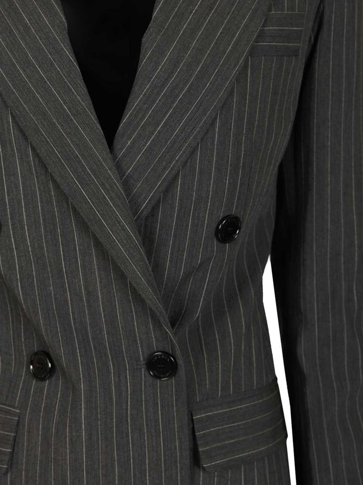 Isabel Marant Double-Breasted Pinstriped Blazer Jackets - Grey | b6b058371f7e8ed83aceb6069652c934e50e37b6
