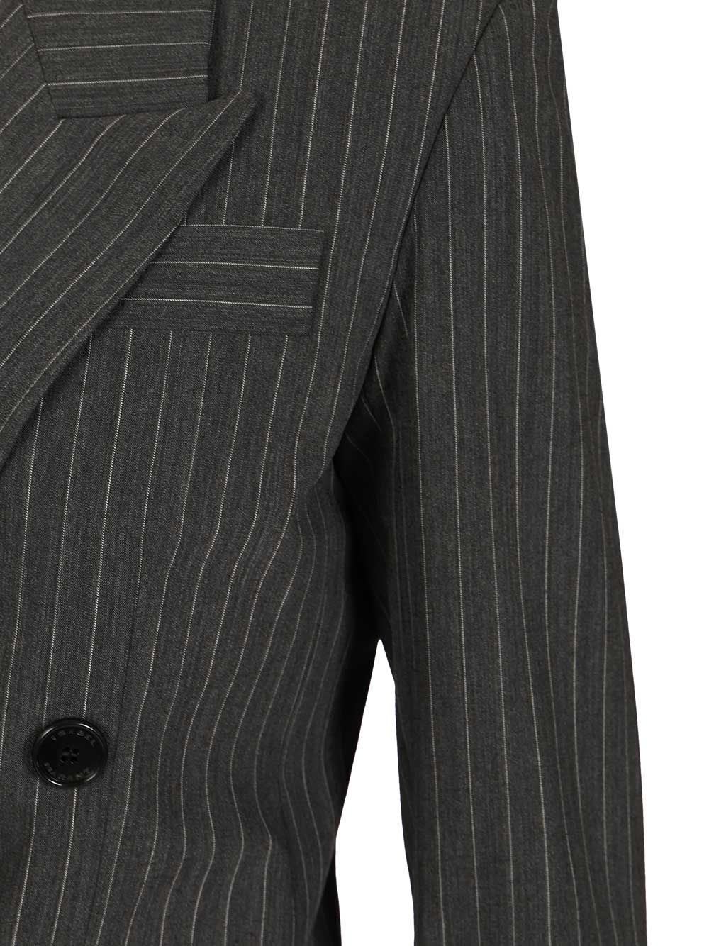 Isabel Marant Double-Breasted Pinstriped Blazer Jackets - Grey | 3f772d5bb3bca5c27c4e2d089f9f8ec0b9d0dd24