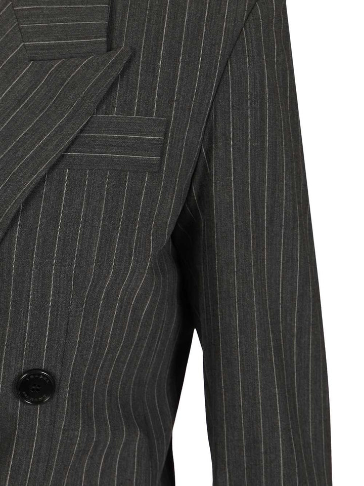 Isabel Marant Double-Breasted Pinstriped Blazer Jackets - Grey | 3f772d5bb3bca5c27c4e2d089f9f8ec0b9d0dd24
