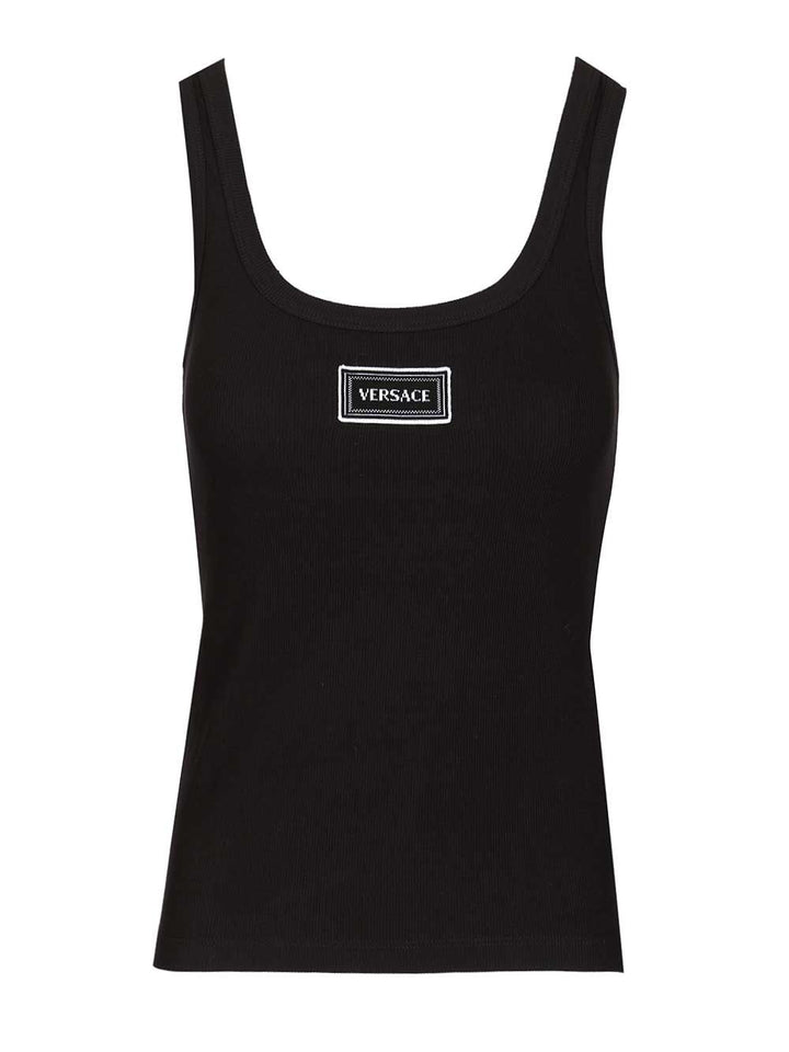 Versace Tank Top Gots Cotton Rib Stretch Tops - Black | c0d20162b69438c50aa9096238a7746c6fa66783