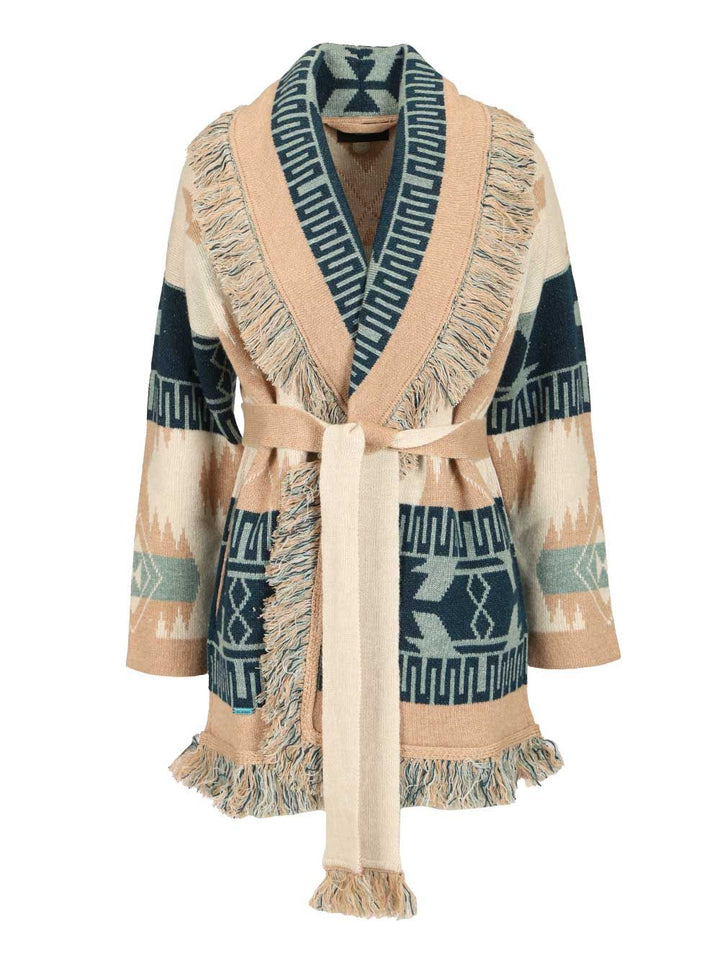 Alanui Icon Jacquard Cardigan Chalk Sand Knitwear - Beige | 15bf0e6362e404576cd8d21f532206315ec59ab0