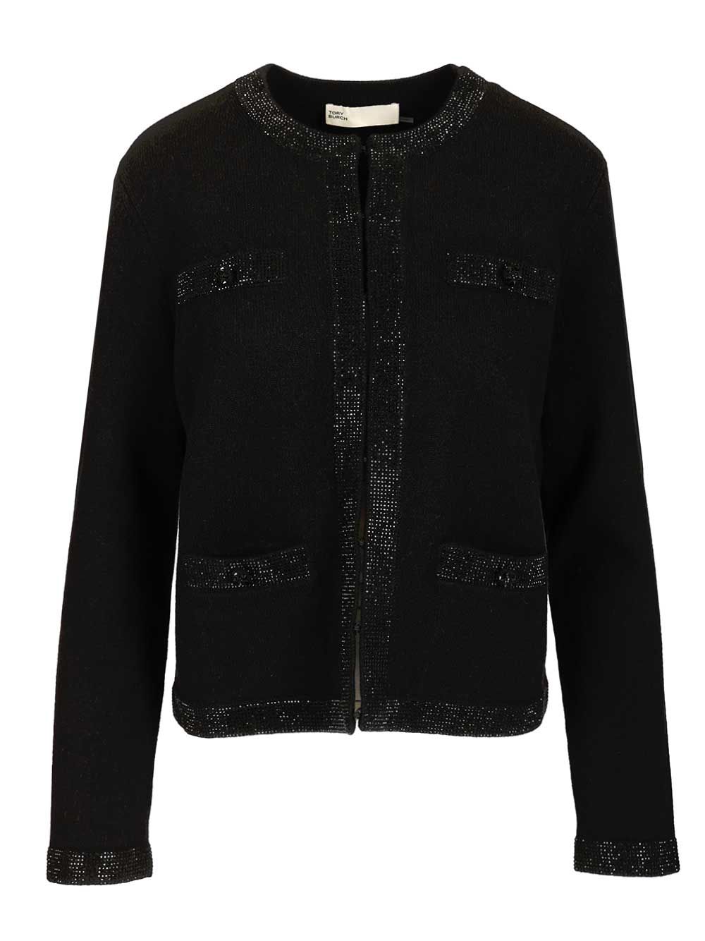 Tory Burch Kendra Embellished Wool Cardigan Jackets - Black | 6650faa933cfb8f5d4c12f536c623b4249788593