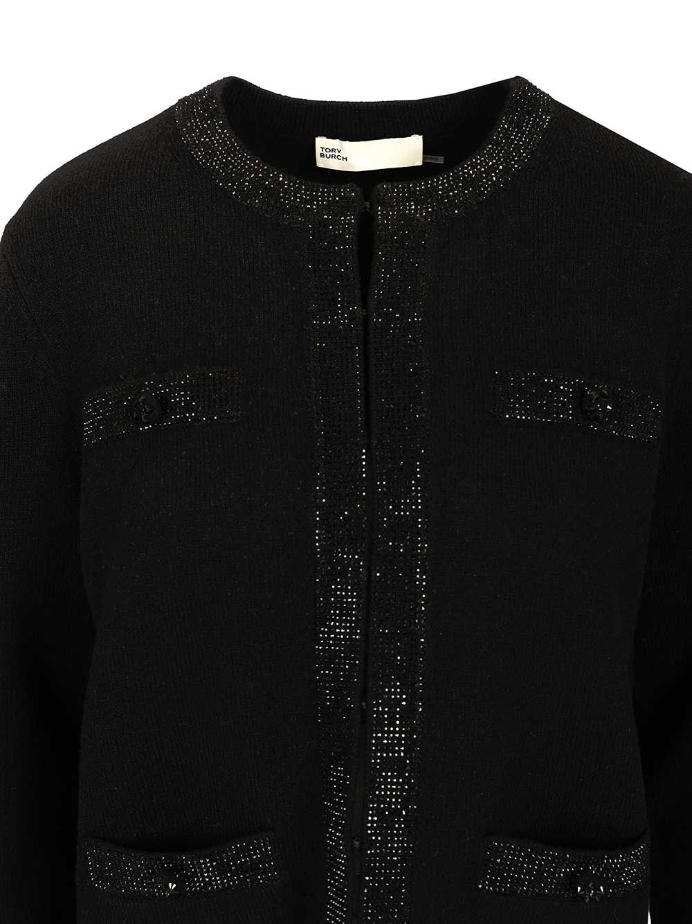 Tory Burch Kendra Embellished Wool Cardigan Jackets - Black | 893b597151db3c05f34310e1c54d2d3c05868223