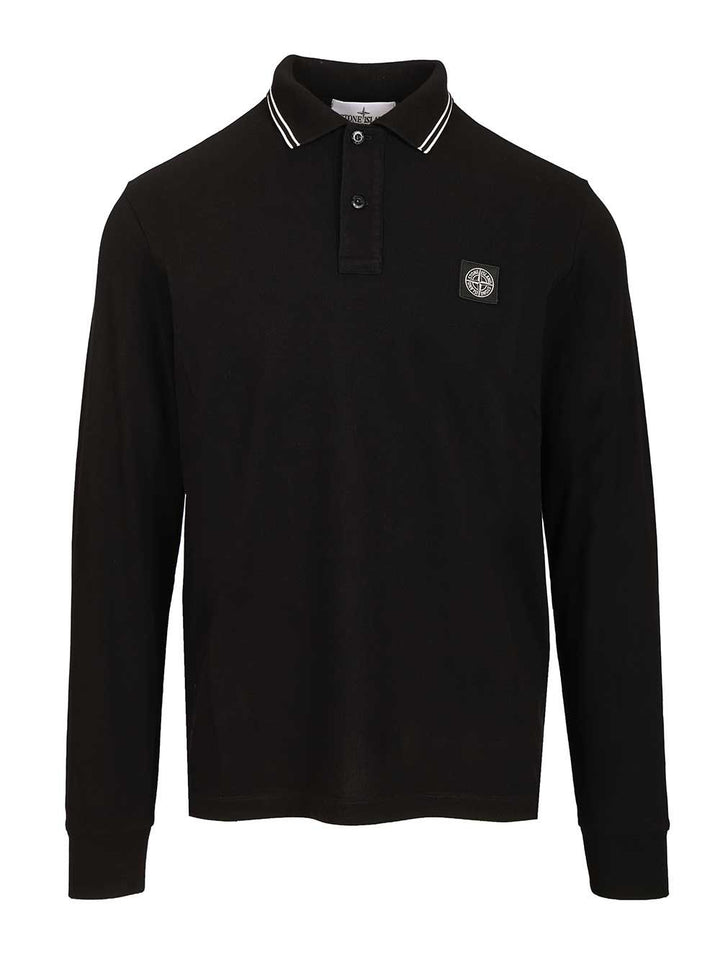 Stone Island Long-Sleeved Polo Shirt T-Shirt - Black | f65dee9bb3ffc27c1bcf5b60efef90436f9d21e5