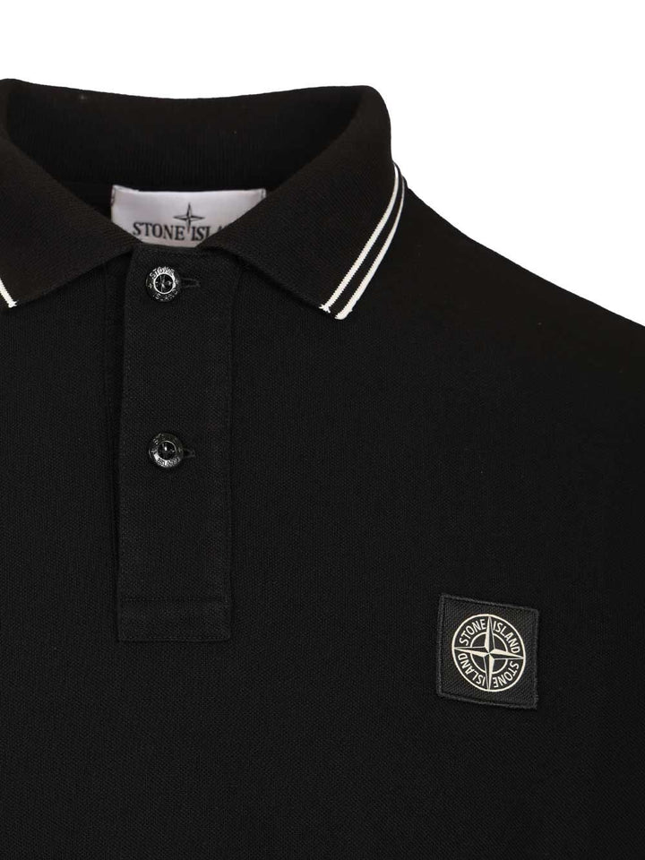 Stone Island Long-Sleeved Polo Shirt T-Shirt - Black | c810ee94d7c15c5832c4e6230ffc0de65b284404