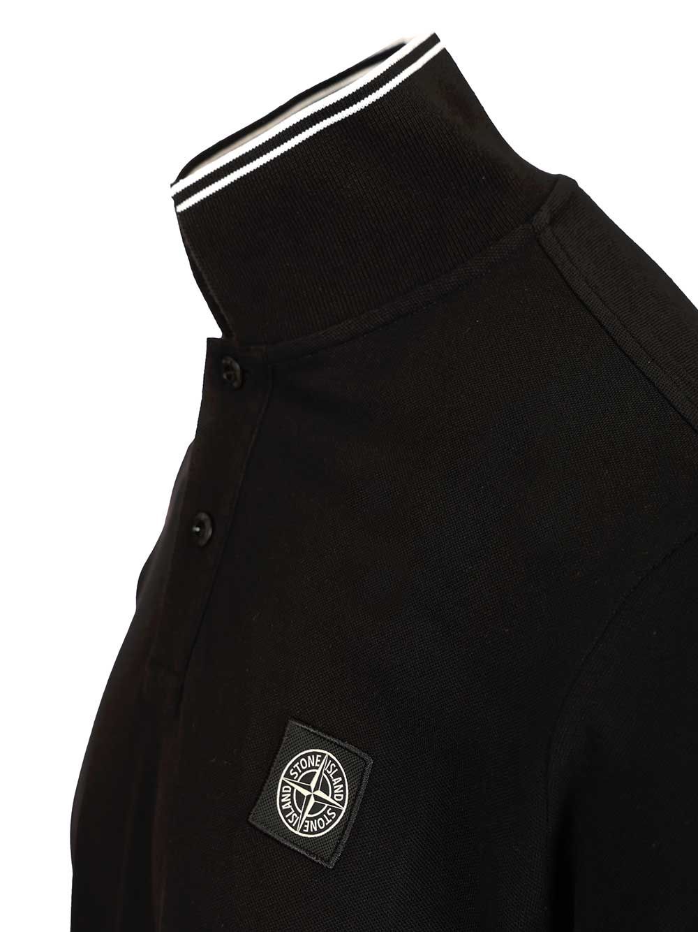 Stone Island Long-Sleeved Polo Shirt T-Shirt - Black | e29f72001b11ab2e30d1d7918da49afbabf1612e