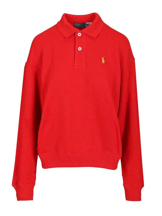 Long-Sleeved Cotton Polo Knitwear Red
