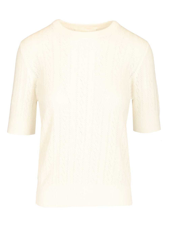 Nika Tee Sweater Lace Dimond Openwork Knitwear White