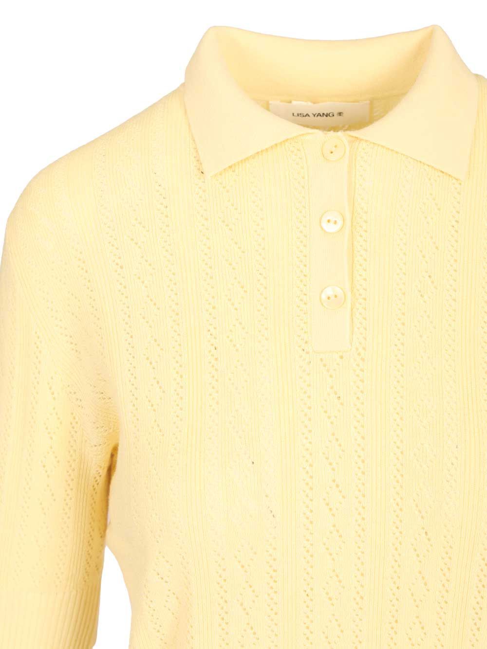 Lisa Yang Cristine Polo Sweater Lace Dimond Openwork Polo shirt - Yellow | 06770865b9ed31edffdf84d331f70d8fd7128c51