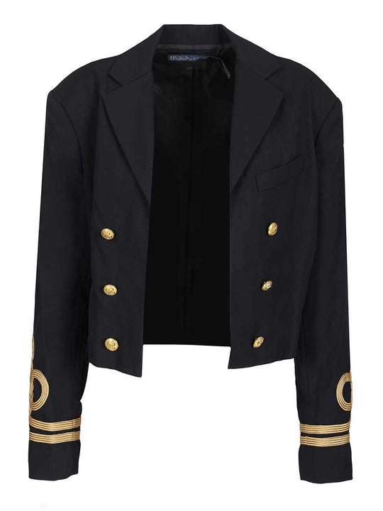 Double-Breasted Cropped Wool Jacket Coats Blue