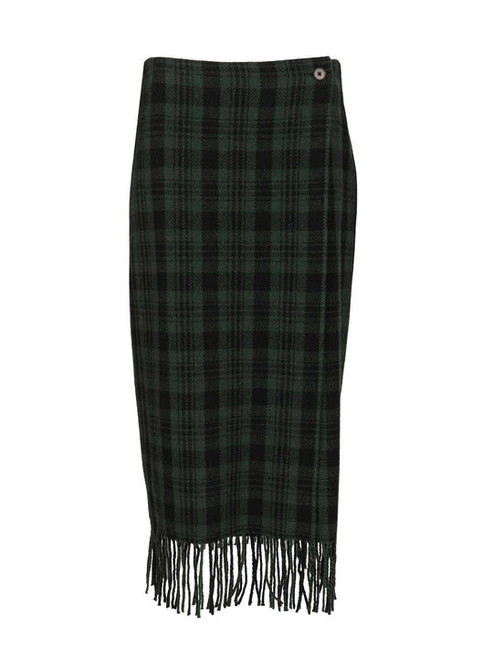 Plaid Wool-Blend Wrap Skirt Skirts Green
