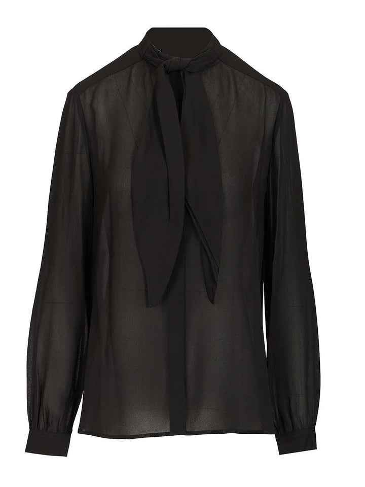 Tory Burch Georgette Blouse With Bow Detail Shirts - Black | fae8e6c190dfe0df6dac90400b86ab664db30bd7