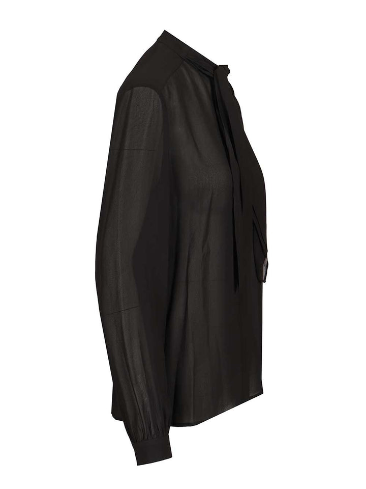 Tory Burch Georgette Bow Blouse Shirts - Black | 62a75d542bdb8c60b99e833f877525d9572b5ec9