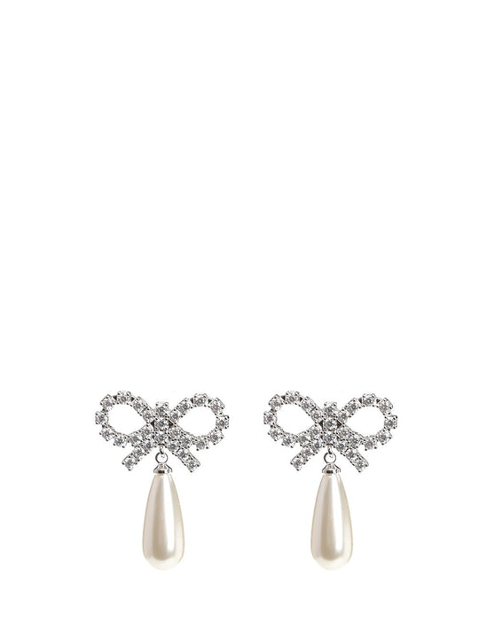 Crystal Bow Pearl Earrings Jewelry White