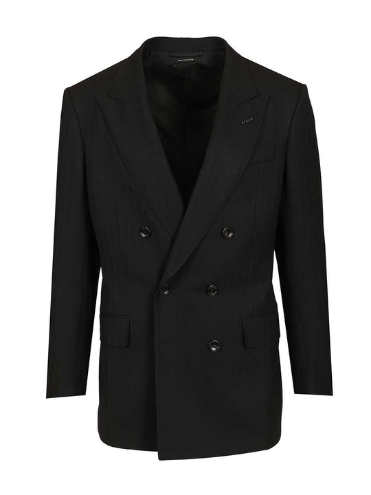 Double-Breasted Wool Blazer Jackets Black
