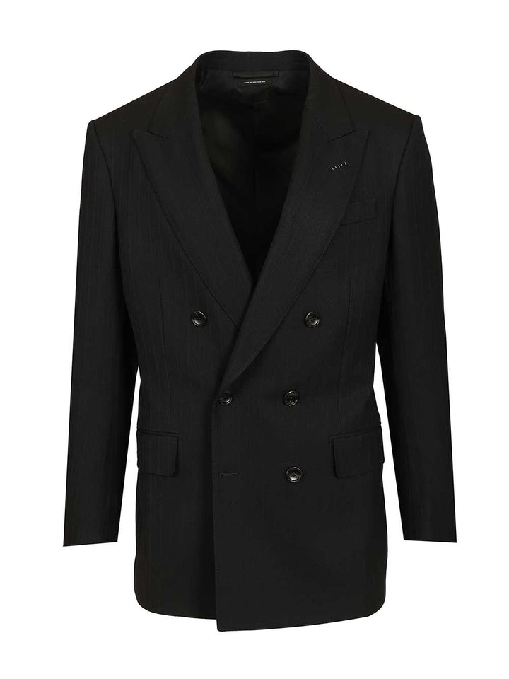 Tom Ford Double-Breasted Wool Blazer Jackets - Black | e3fe149199465deb0b7d7b0fe403be43d6b0bca2