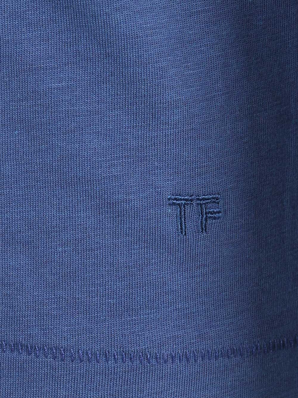 Tom Ford Lyocell Cotton Short Sleeve Crewneck T-Shirt - Blue | 7b376a16675332862e42f2f2a2326fabfa5ac6e5