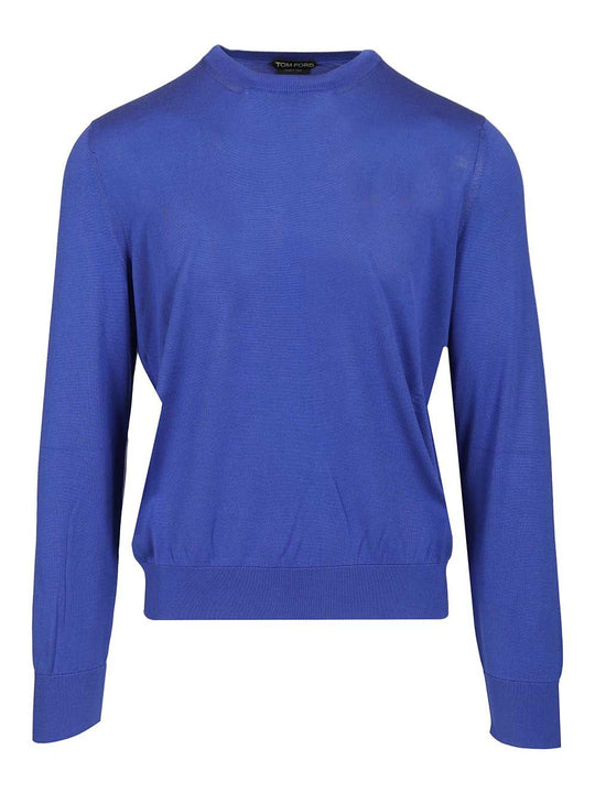 Fluid Silk Ong Sleeve Crewneck Knit Knitwear Blue