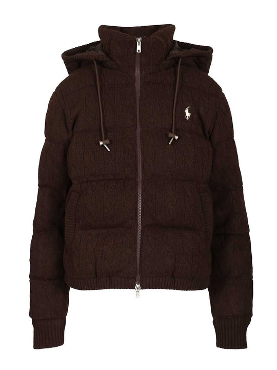 Cable-Knit Wool-Cashmere Quilted Jacket Knitwear Brown