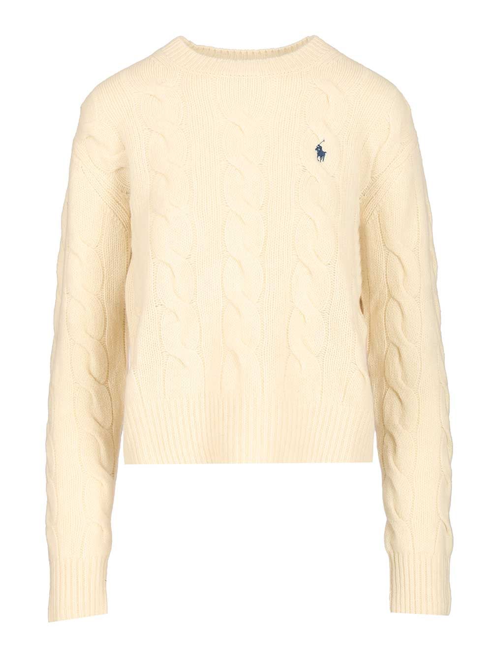 Polo Ralph Lauren Cable-Knit Sweater In Wool And Cashmere, Knitwear - White | a8c36315011849a06f2462392bdbb09db303200e