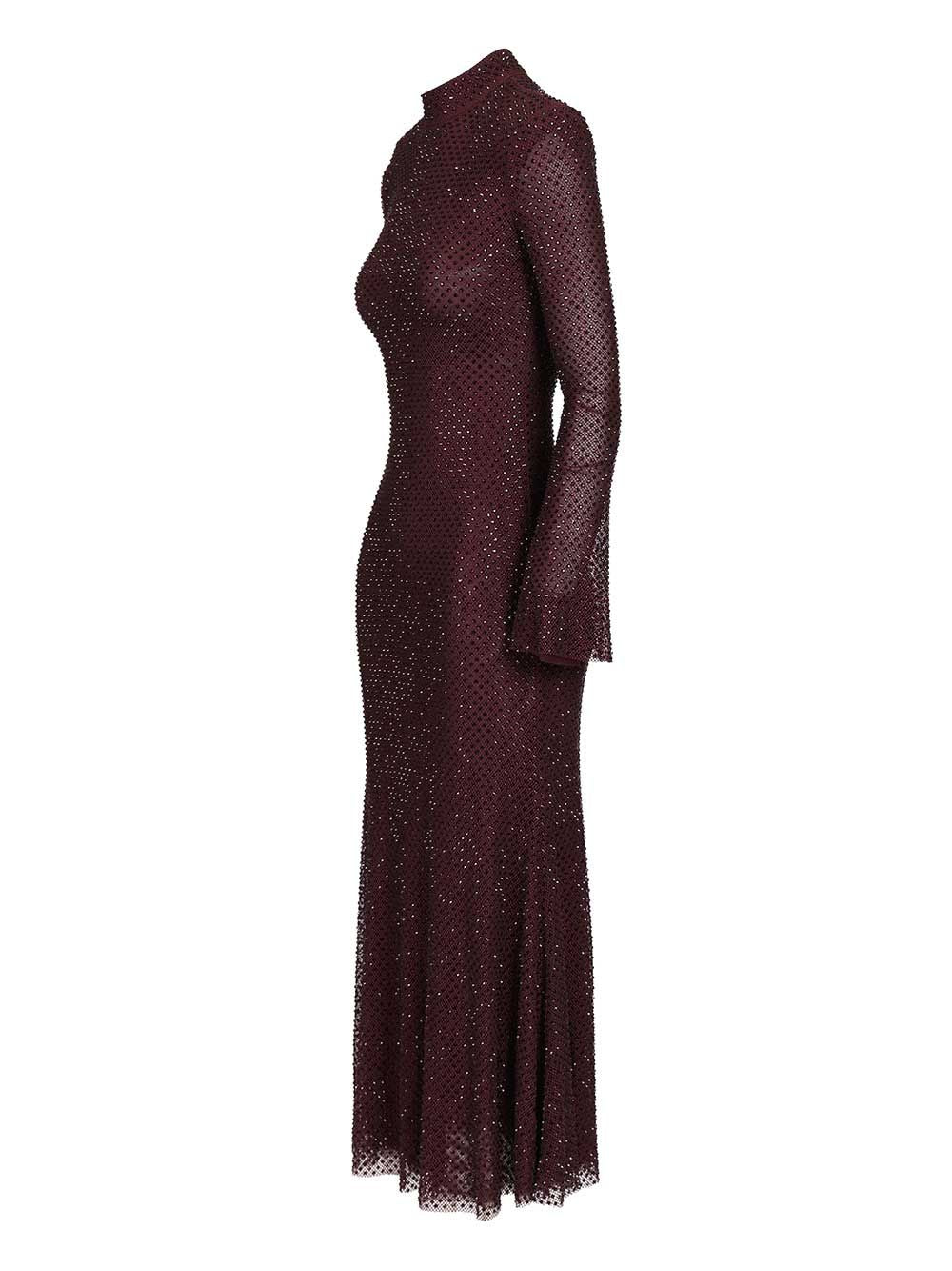 Self-Portrait Burgundy Rhinestone Fishnet Midi Dress Dresses - Bordeaux | ef9118e199358ba9eb66c2fc3903962d9b986faf