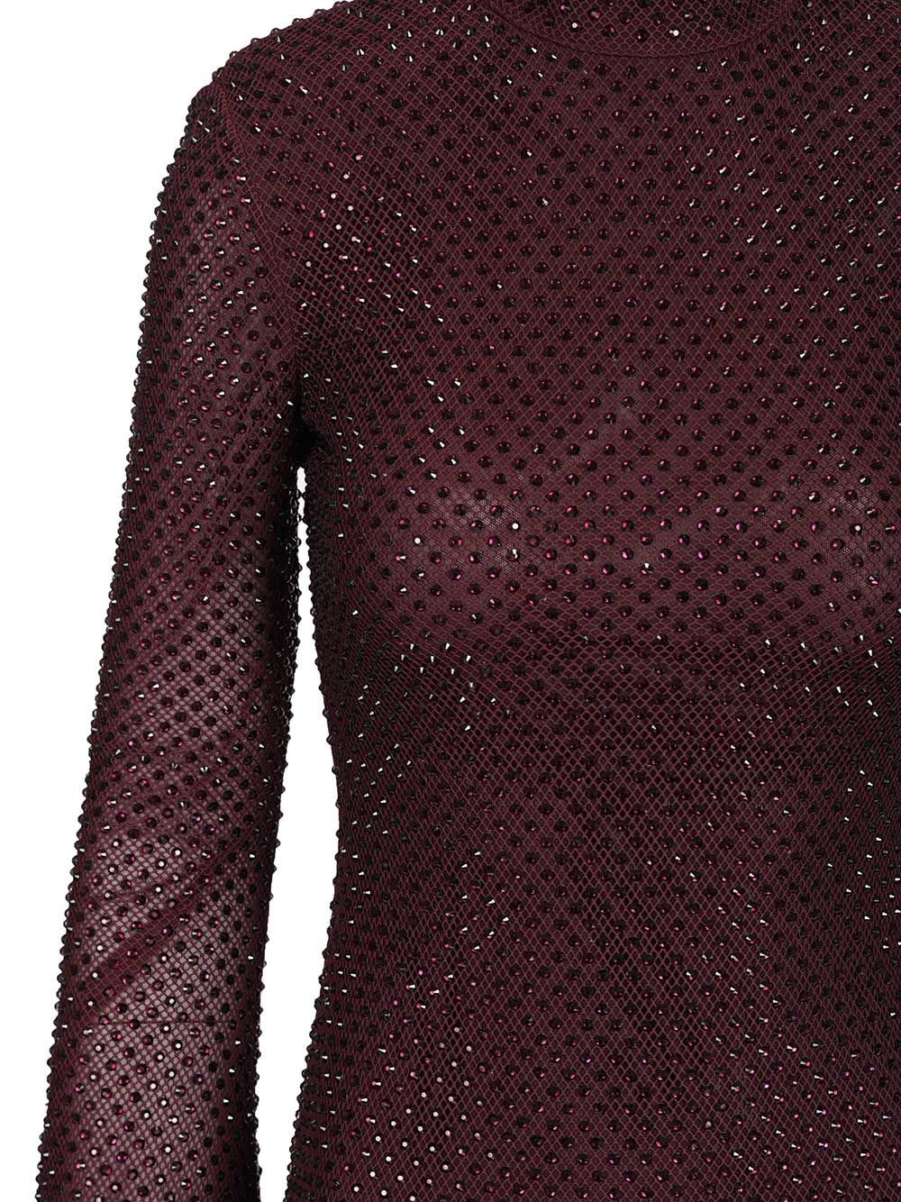 Self-Portrait Burgundy Rhinestone Fishnet Midi Dress Dresses - Bordeaux | d86533ec7e3b2844738e529af3c97c65a551721d