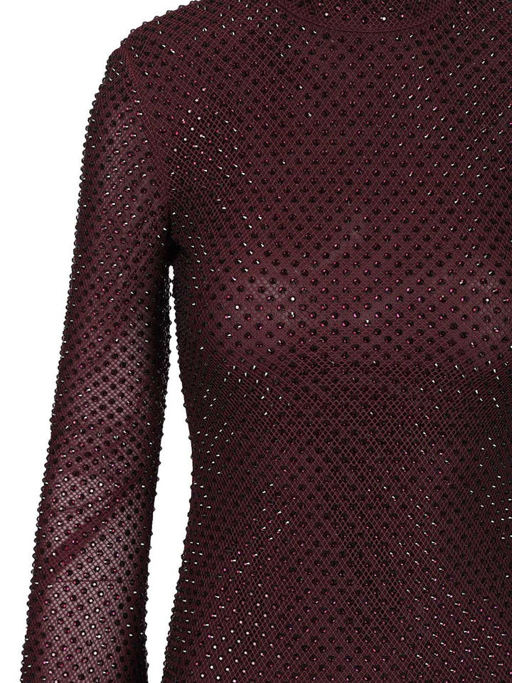 Self-Portrait Burgundy Rhinestone Fishnet Midi Dress Dresses - Bordeaux | d86533ec7e3b2844738e529af3c97c65a551721d
