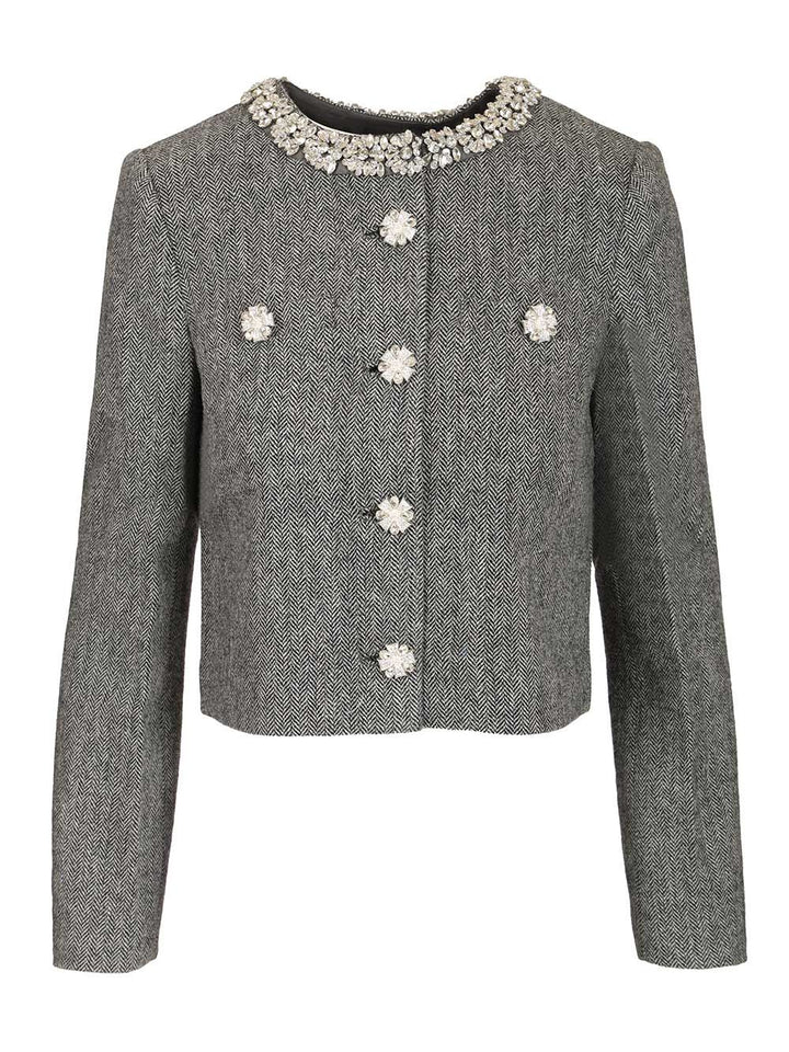 Self-Portrait Herringbone Jacket With Crystal Trim Jackets - Grey | 45ffb055e0f779d1e3f1f68855c34a4f36662175