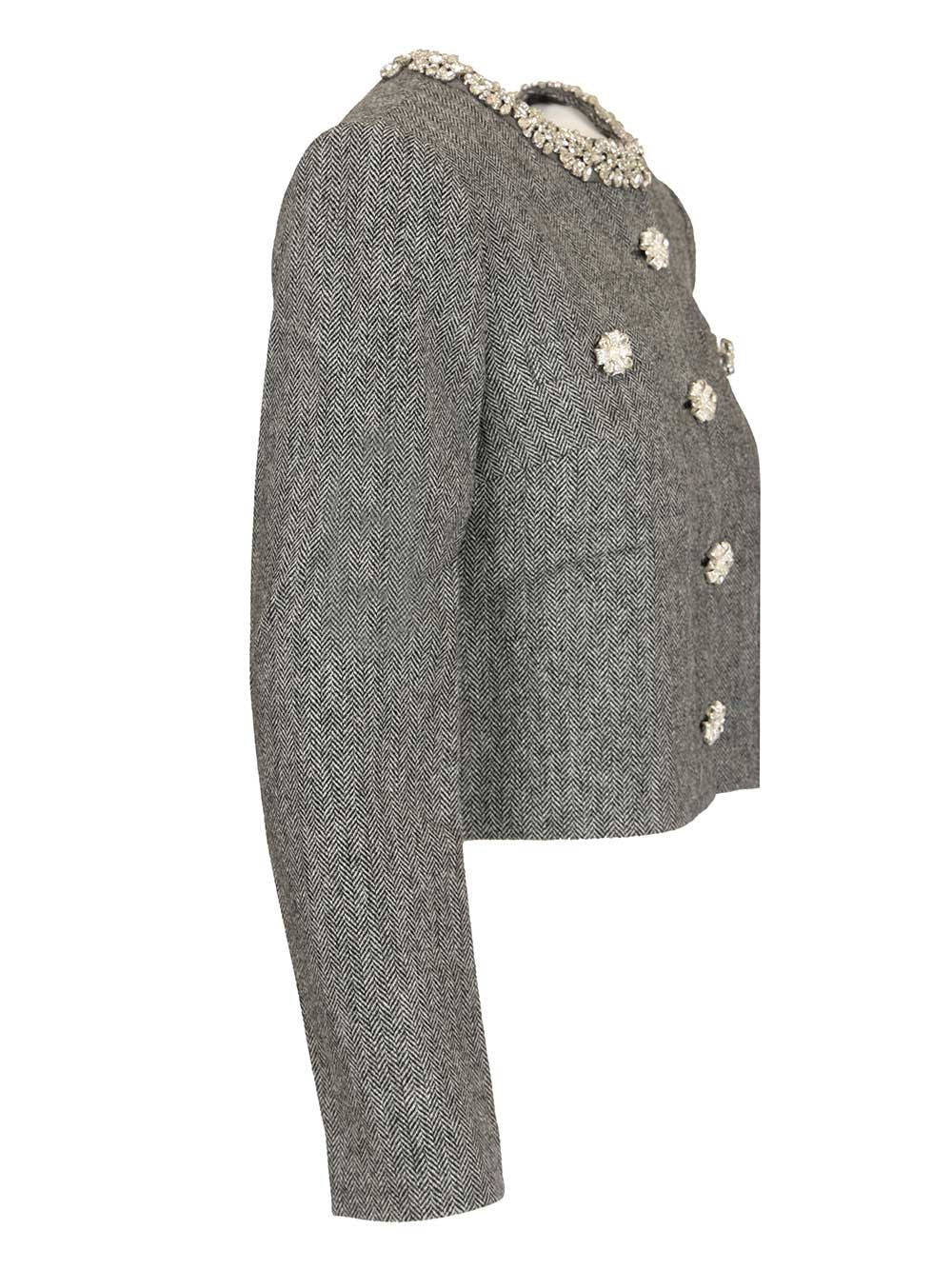 Self-Portrait Grey Herringbone Crystal Trim Jacket Jackets - Grey | cd9f7155282bc26727dfb32b58e9c367fc0d2d4f