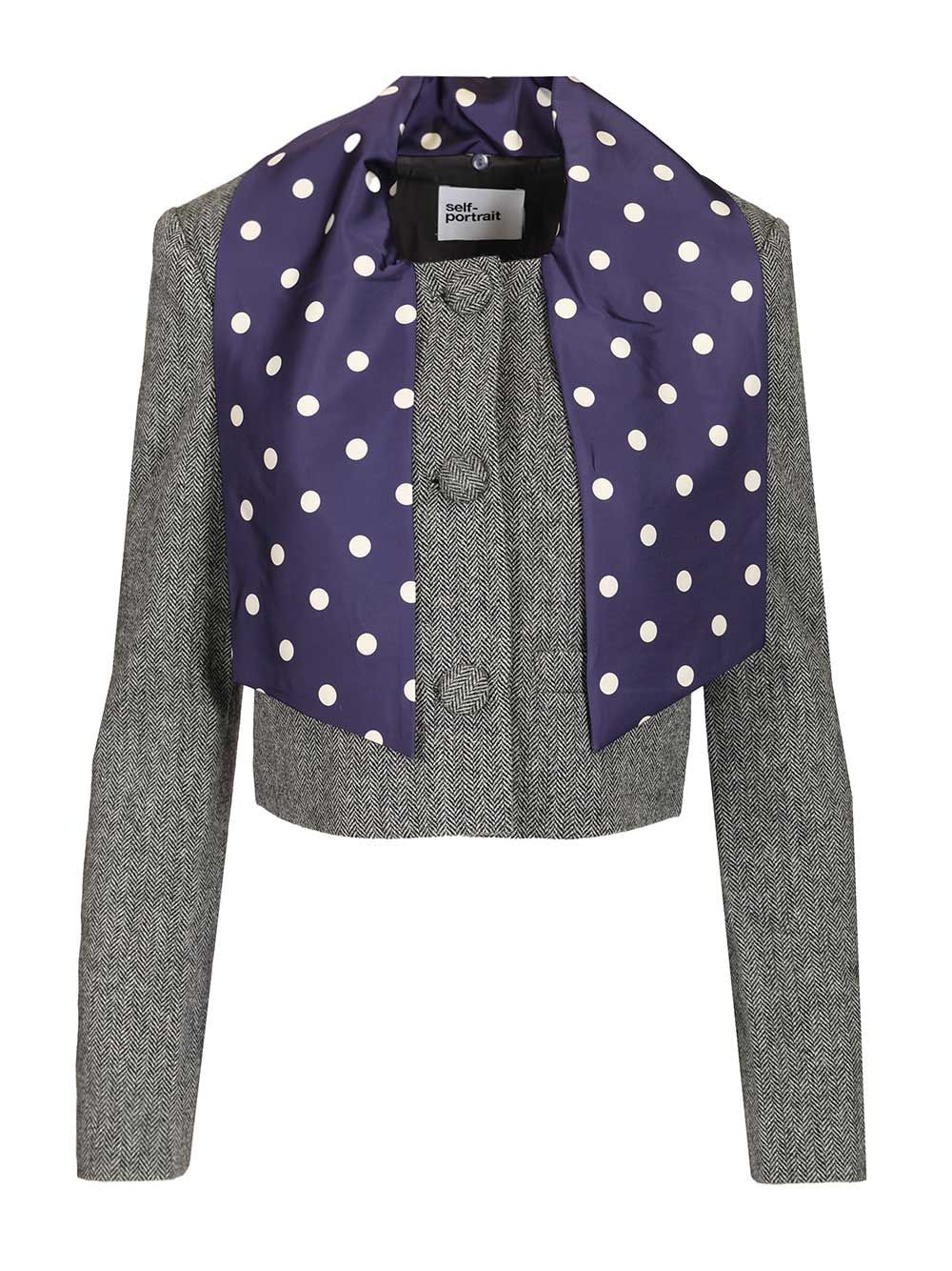 Self-Portrait Grey Herringbone Scarf Detail Jacket Jackets - Grey | 1208ba2581a2c011f92733efb2a4831a5c4c6764