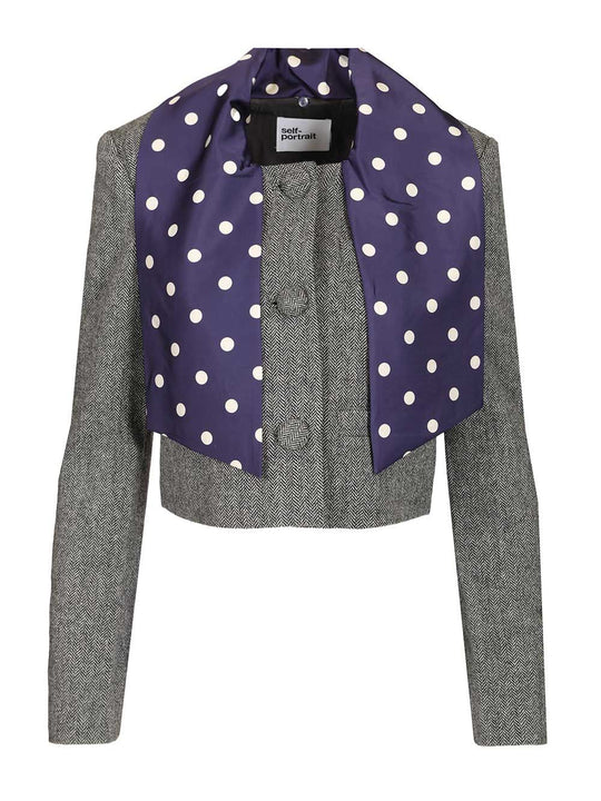 Grey Herringbone Scarf Detail Jacket Jackets Grey