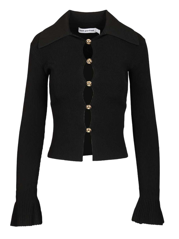 Self-Portrait Black Button Down Knit Top Knitwear - Black | 109fdbfbd6f881c2b4fe4e0001389c0290da000e