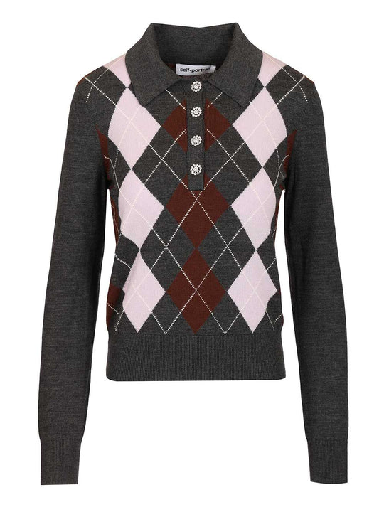 Grey Argyle Lightweight Jumper Knitwear Grey