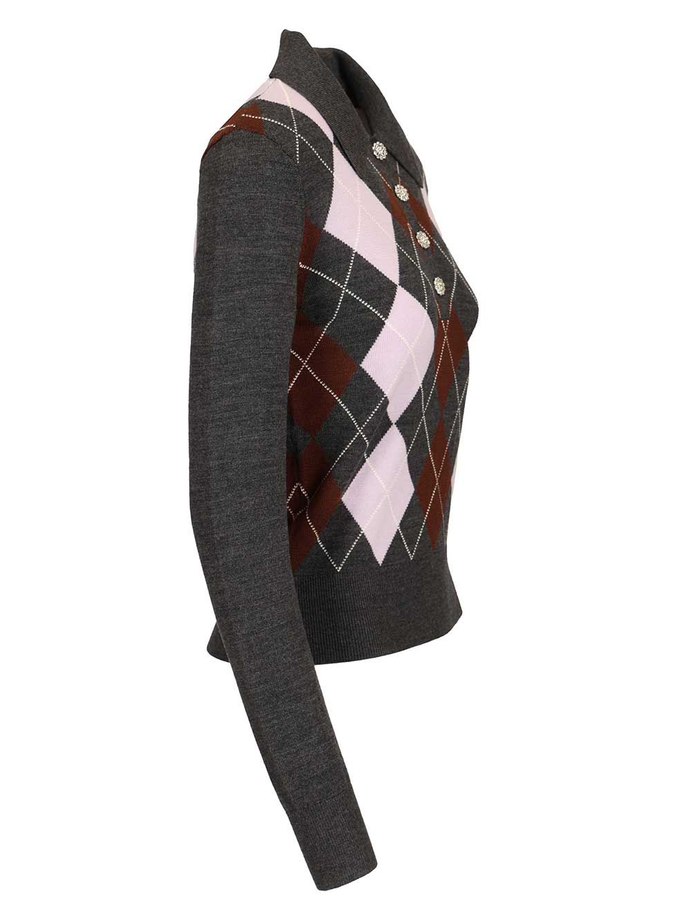 Self-Portrait Grey Argyle Lightweight Jumper Knitwear - Grey | cb8edba1718111bac32543d58f44be89ff220ea4