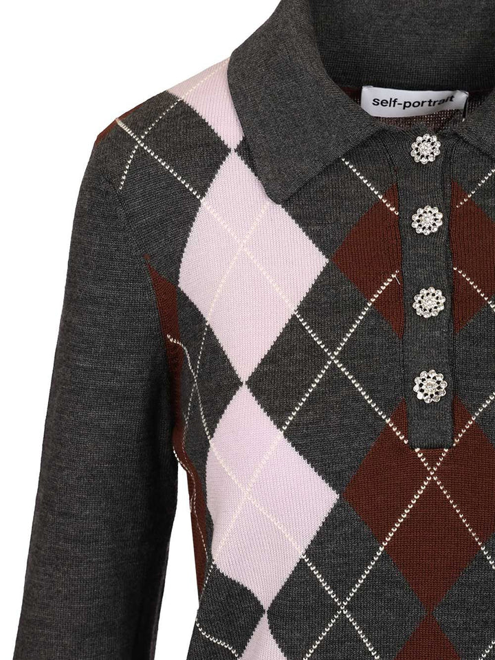 Self-Portrait Grey Argyle Lightweight Jumper Knitwear - Grey | 31baaee71294e3440b052a38b7406ccb0540b0c3