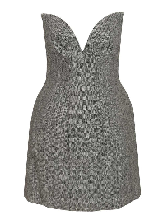 Grey Bandeau Herringbone Mini Dress Dresses Grey