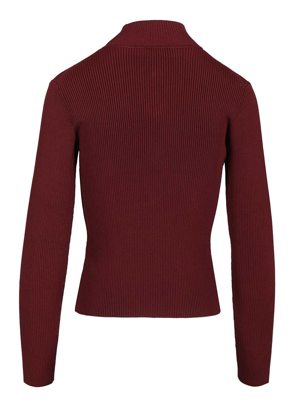 Self-Portrait Long-Sleeved Knitted Top With Keyhole Knitwear - Bordeaux | 4a0fc5a675bc0e7f6d988e1f3fb3278688706491