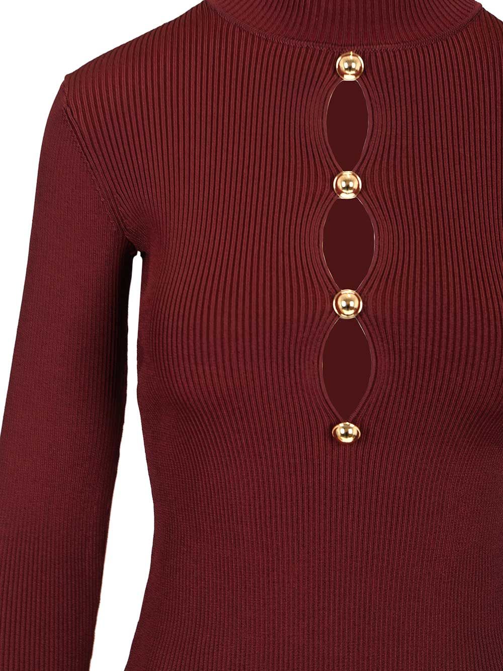 Self-Portrait Long-Sleeved Knitted Top With Keyhole Knitwear - Bordeaux | fb5cfc8b9a4324033809b88dd4e0f6d03090ebb2