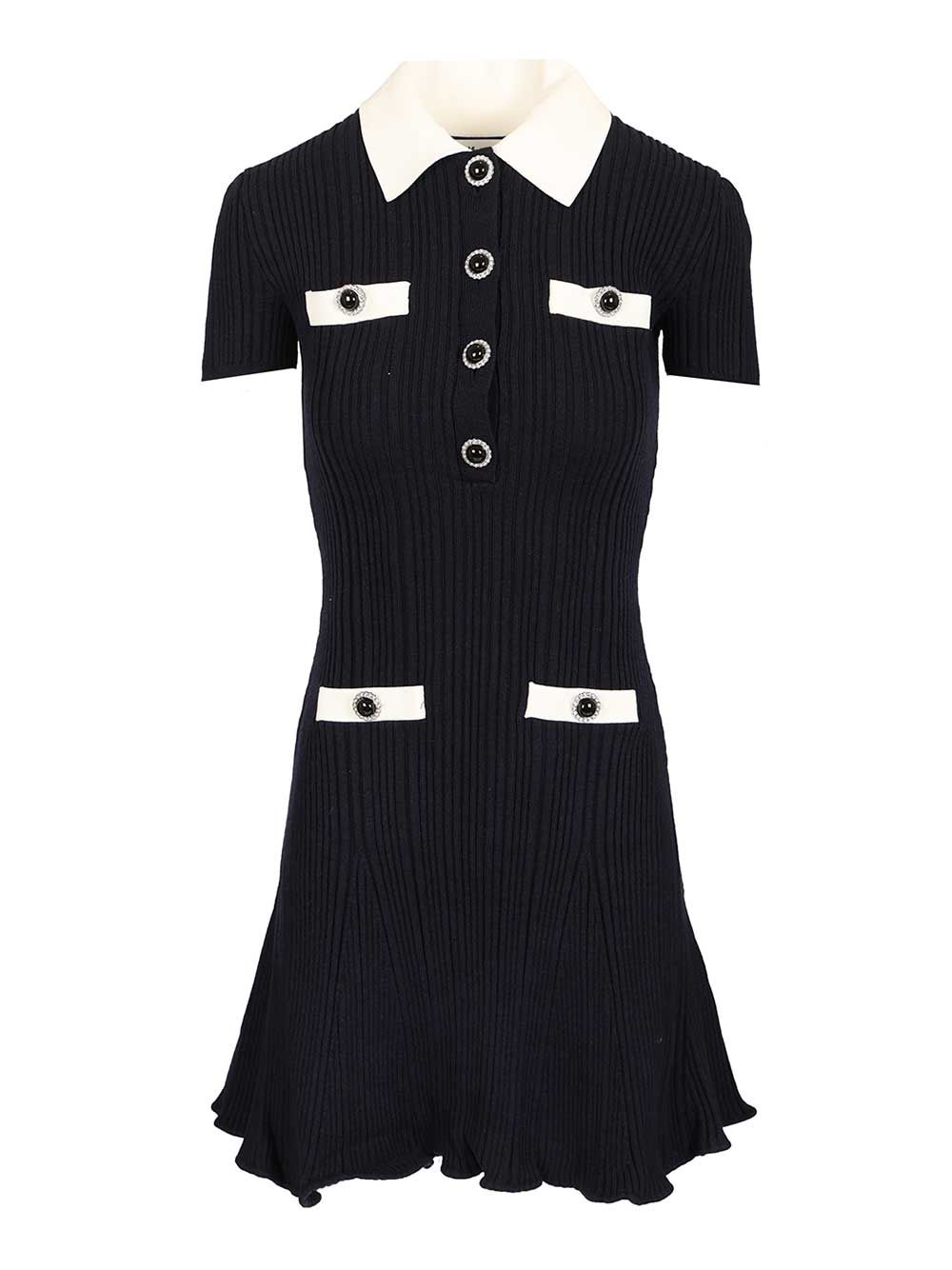 Self-Portrait Navy Contrast Collar Knit Mini Dress Dresses - Blue | 1b6c99efb2e74179cb8f328e0b4605494ce409ac