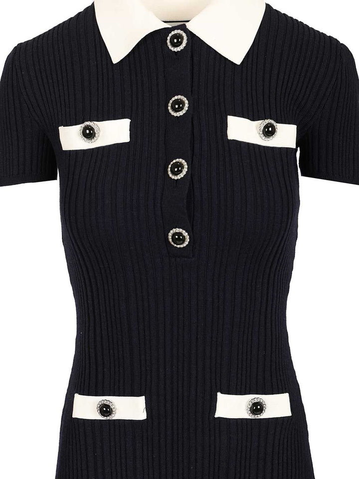 Self-Portrait Navy Contrast Collar Knit Mini Dress Dresses - Blue | 867153af79bdd722aa5bb44271ac8db93c2e9d55