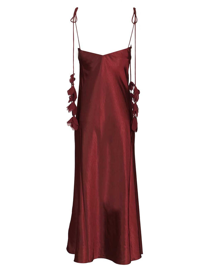 Self-Portrait Burgundy Satin Flower Midi Dress Dresses - Bordeaux | 2d96477239b34253746c523c96111638133ca20a