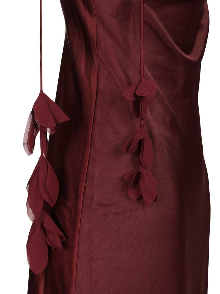 Self-Portrait Burgundy Satin Flower Midi Dress Dresses - Bordeaux | 5f38f4e5548ccc7065c7176bea614849b3d9a239