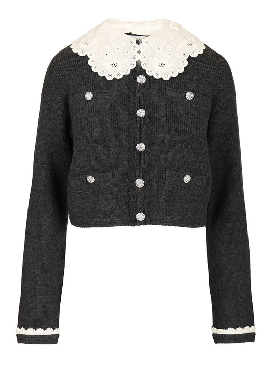 Charcoal Lace Collar Cardigan Knitwear Grey