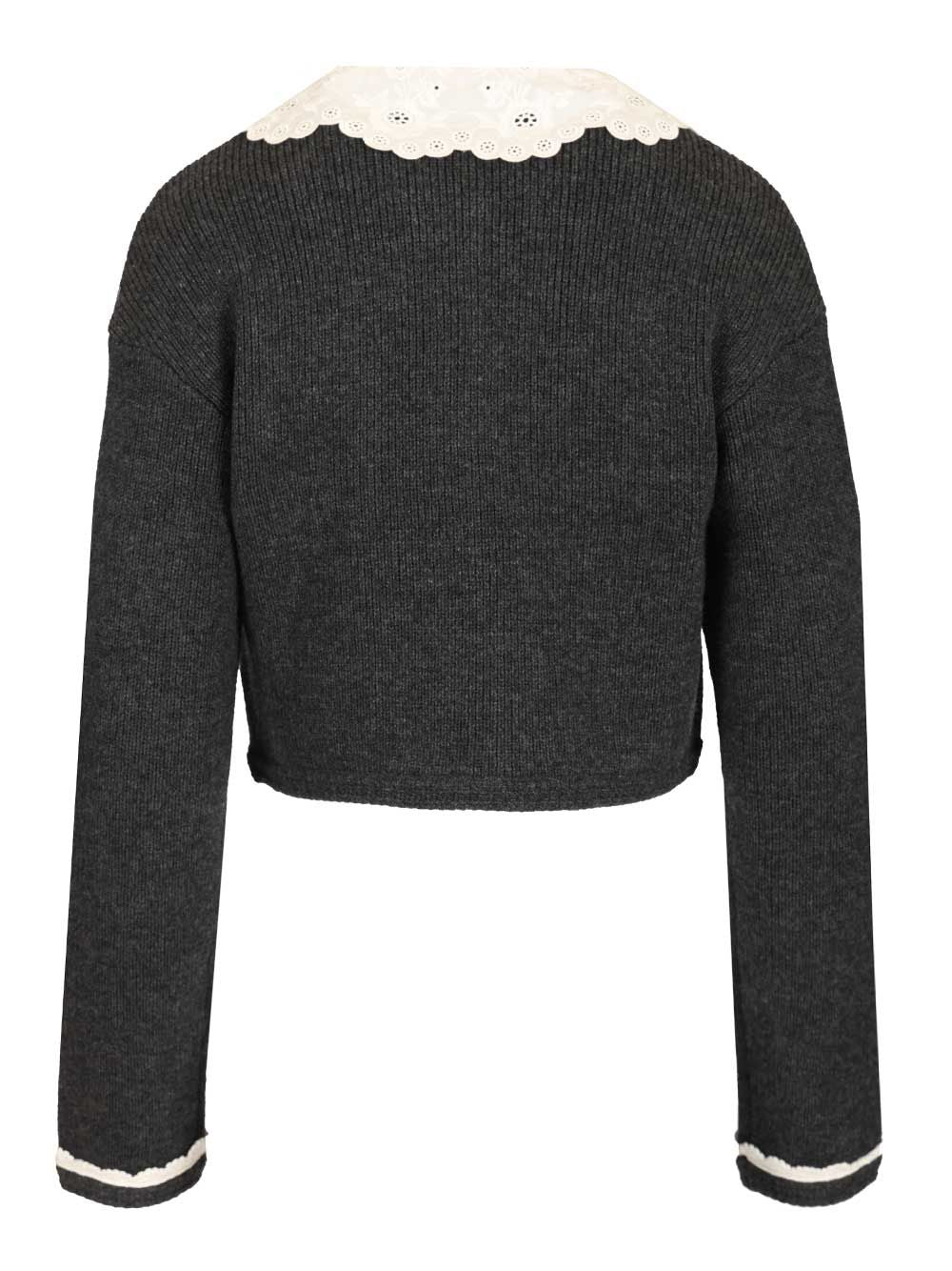 Self-Portrait Cardigan With Lace Collar Knitwear - Grey | 2b891b92ee4a1875a2129cbf956493bb0ec49c89