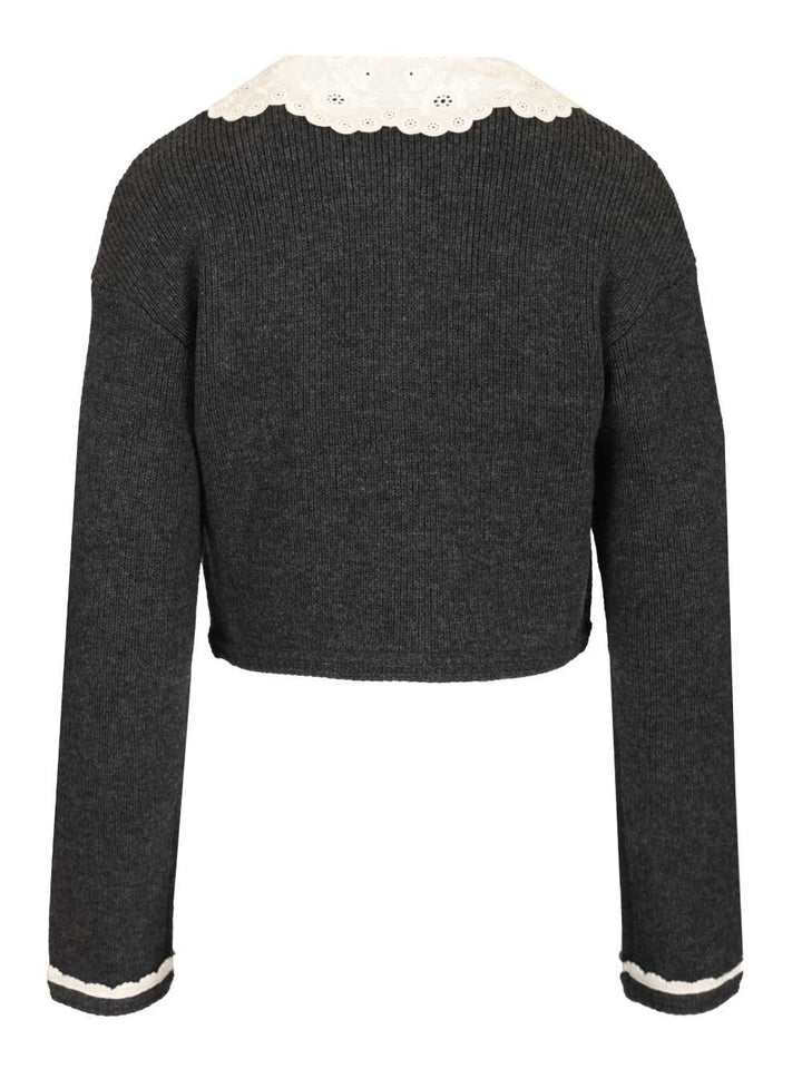 Self-Portrait Cardigan With Lace Collar Knitwear - Grey | 2b891b92ee4a1875a2129cbf956493bb0ec49c89